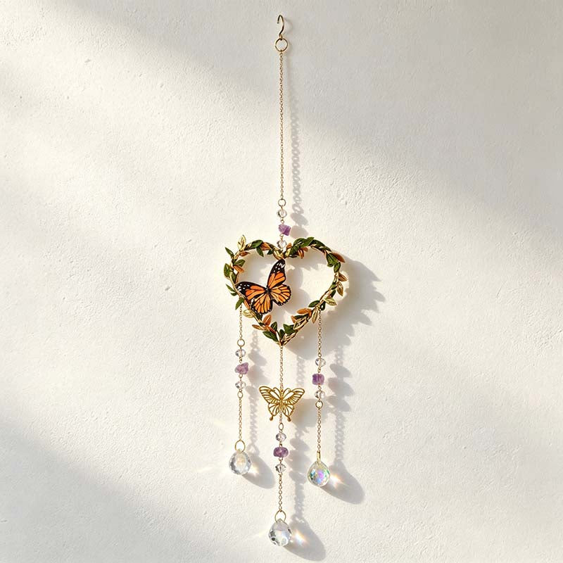 CouldNook Botanical Suncatcher - Butterfly Accents On Leaf Wrapped Frames