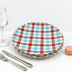 CouldNook Scalloped Plaid Plate - Red Blue Checks And Wavy Rim