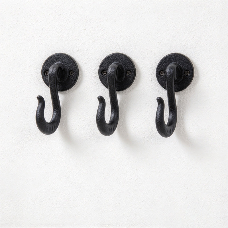 CouldNook Cast Iron Wall Hook - Curved Arm and Round Backplate