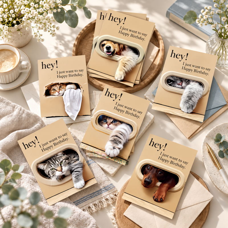 Birthday Card Set - Cats and Dogs at Mail Slots