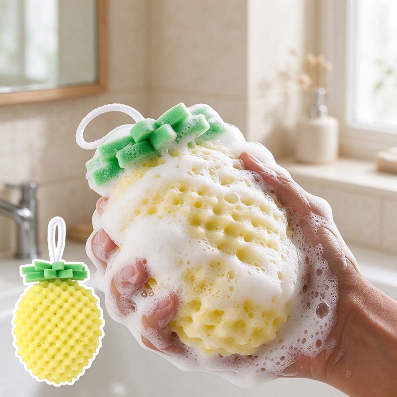 CouldNook Pineapple Bath Sponge - Textured Yellow Body and Green Top