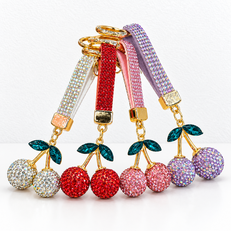 CouldNook Cherry Keychain - Twin Rhinestone Fruits and Coordinating Short Strap