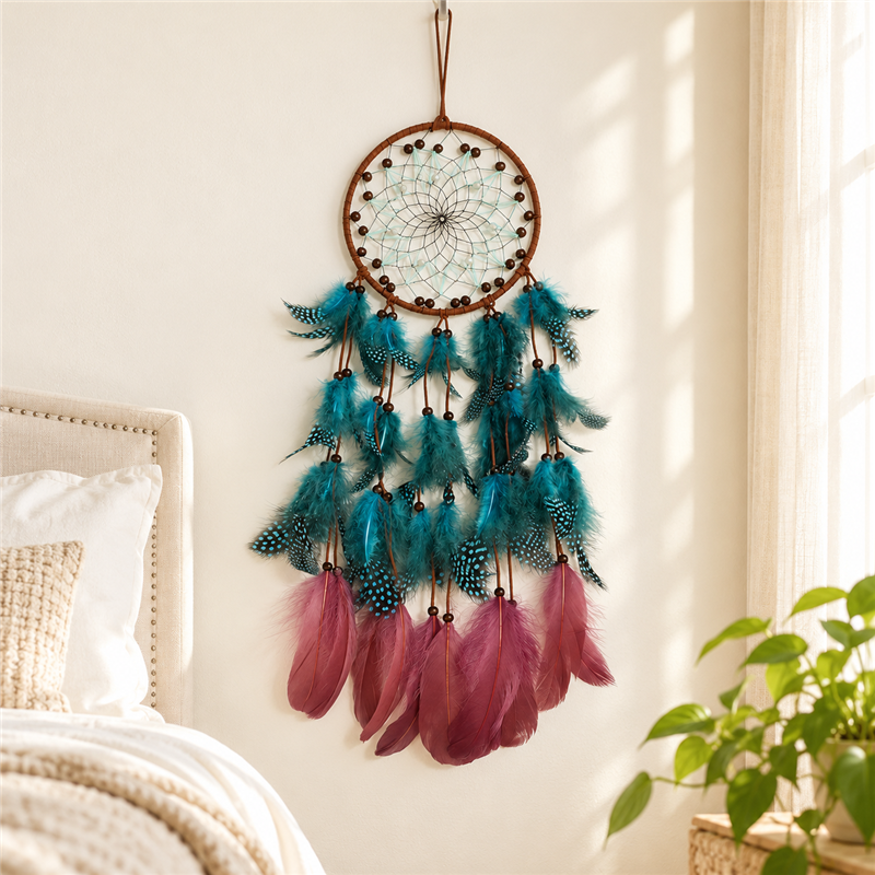 CouldNook Feather Dreamcatcher - Layered Teal and Burgundy Wall Hanging
