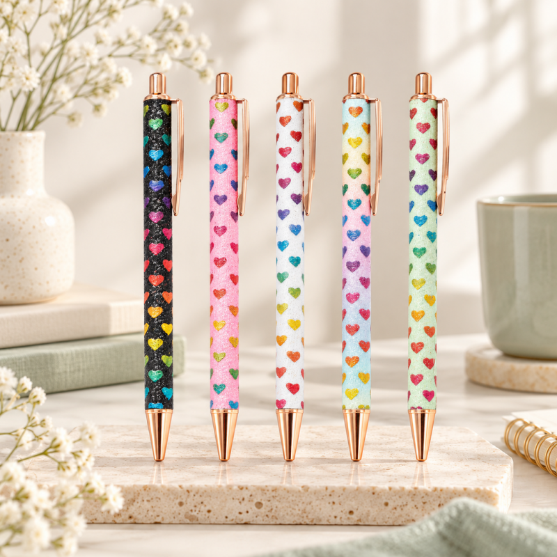 CouldNook Motif Ballpoint Pen - Glittered Hearts, Daisies and Lips
