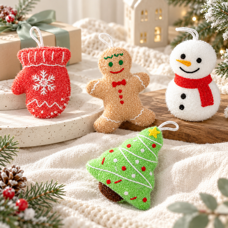 Embroidered Christmas Dishwashing Sponges with Hanging Loops