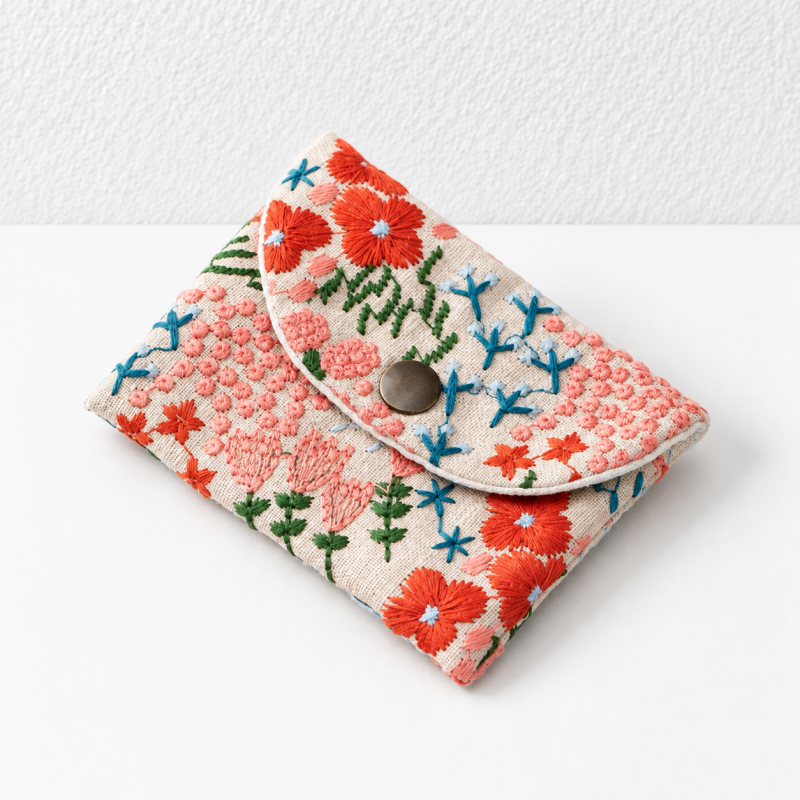 CouldNook Embroidered Card Pouch - Curved Flap And Snap Closure