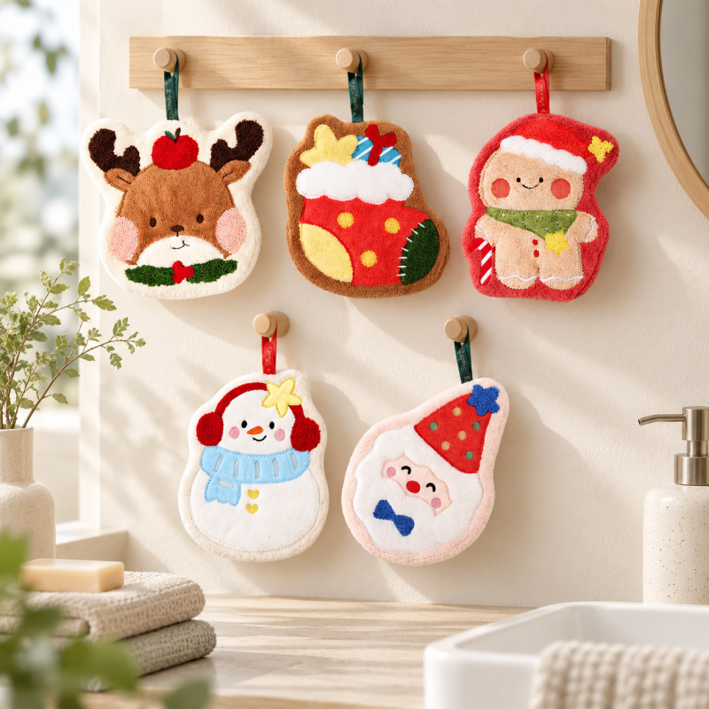 Christmas Hanging Hand Towels with Embroidered Character Details