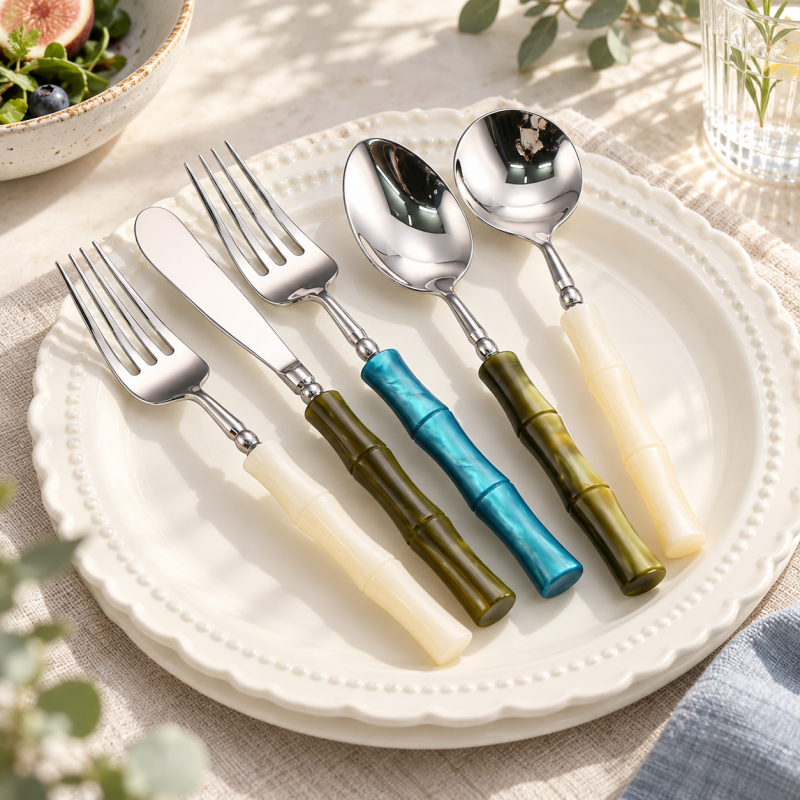 Bamboo Style Flatware - Segmented Acrylic Handles and Steel