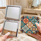 Boho Tile Print Compact Mirror with Folding Case