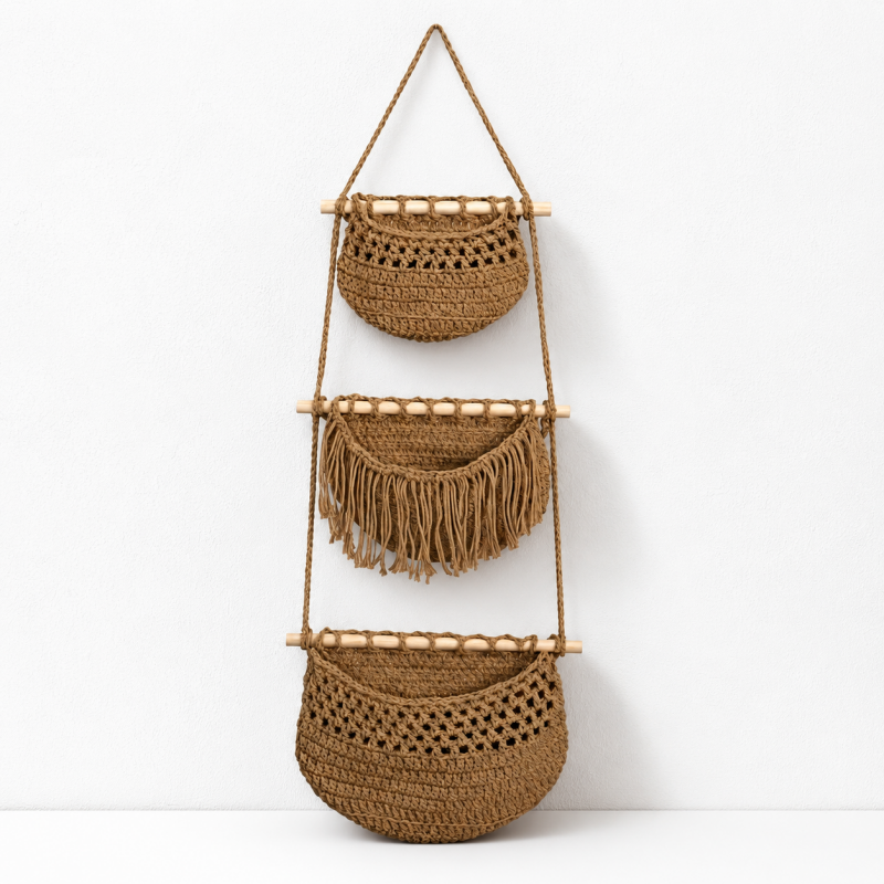CouldNook Three-Tier Hanging Storage Basket - Woven Cotton Pockets