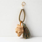 CouldNook Fake Wooden Cat Keychain - Boho Tassel Pendant