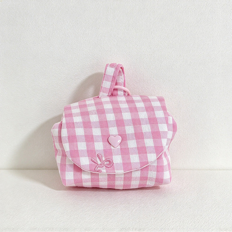 CouldNook Gingham Flap Makeup Pouch - Heart Snap And Embroidered Bow