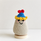 CouldNook Yarn Potato Doll Ornament - Wooden Display Base