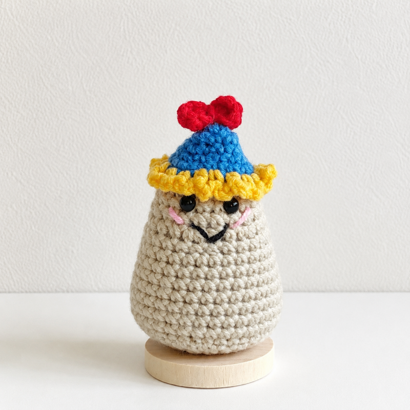 CouldNook Yarn Potato Doll Ornament - Wooden Display Base