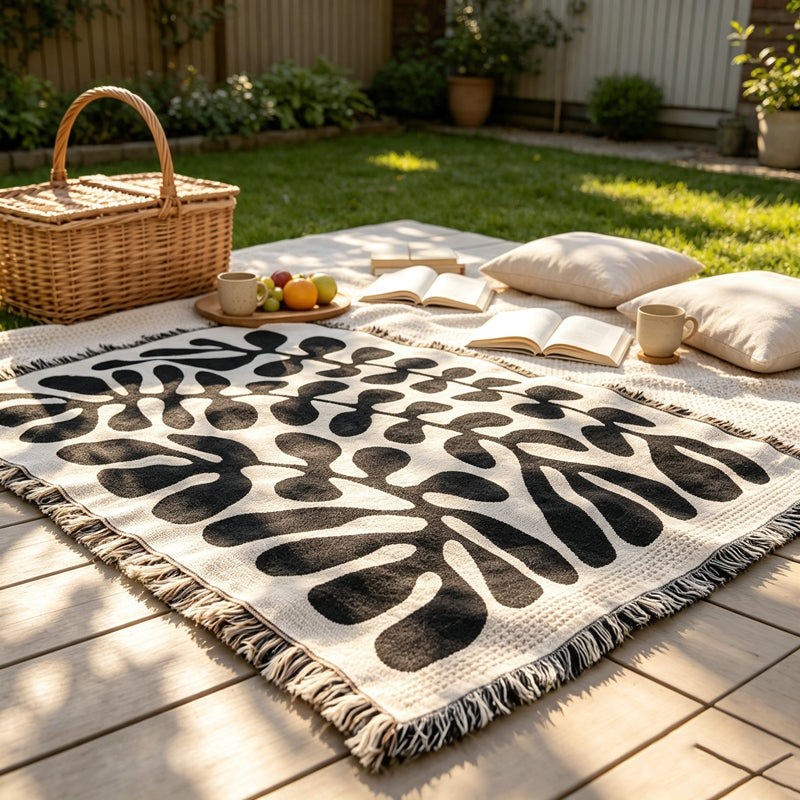 CloudNook Retro Leaf Tassel Throw‑Bohemian Picnic Blanket