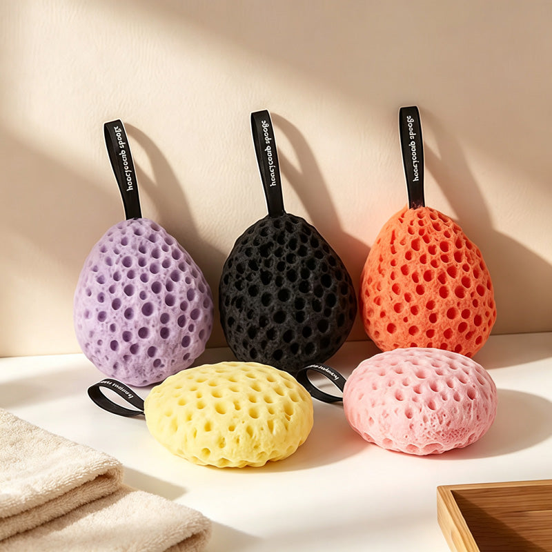 CouldNook Round Honeycomb Bath Sponge - Colorful Hanging Scrubber