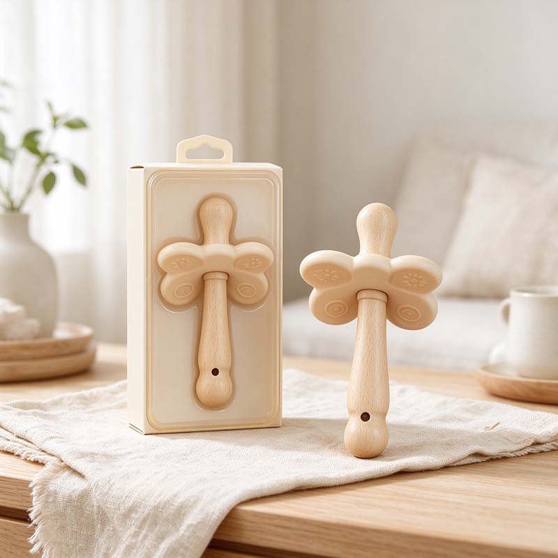 CouldNook Wooden Teething Stick - Textured Flower Guard and Handle