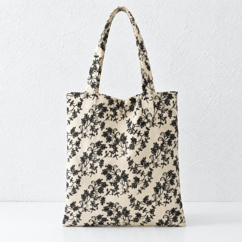 CouldNook Floral Tote Bag - Corduroy Texture and Long Handles