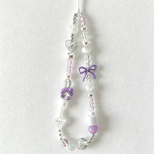 CloudNook Beaded Phone Wrist Strap-Purple House Bow Design