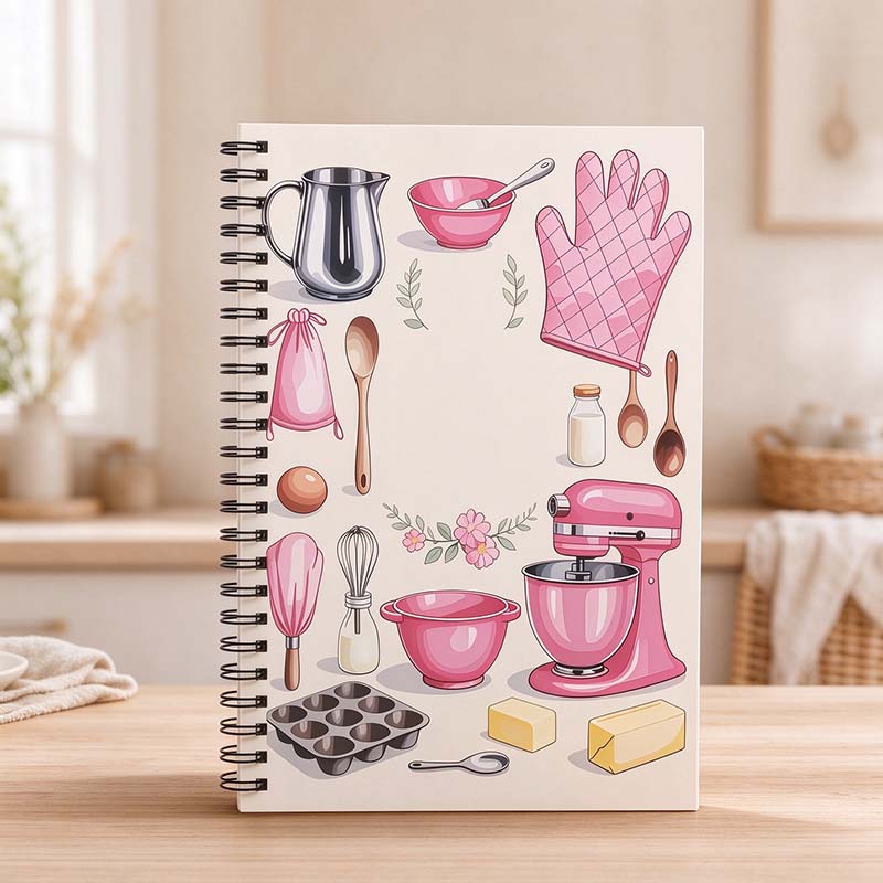 CouldNook Spiral Recipe Notebook - Illustrated Kitchen Cover And Guided Pages