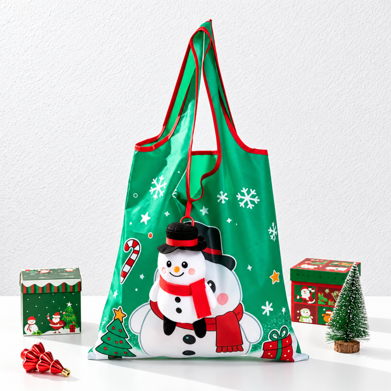 CouldNook Christmas Foldable Shopping Bag - Character Pouch And Holiday Print