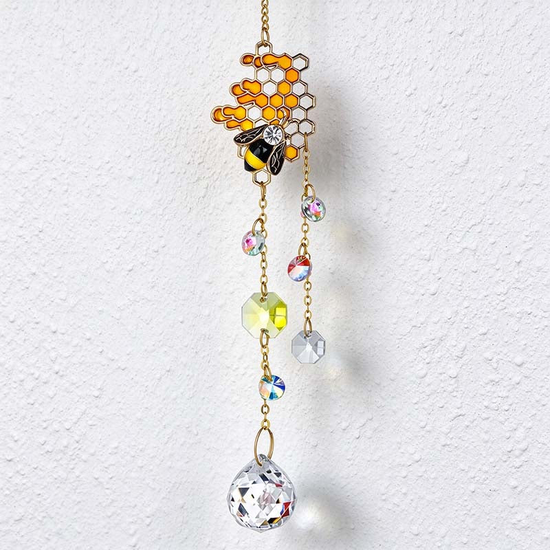 CouldNook Bee Motif Suncatcher - Floral Details And Faceted Pendant Strand