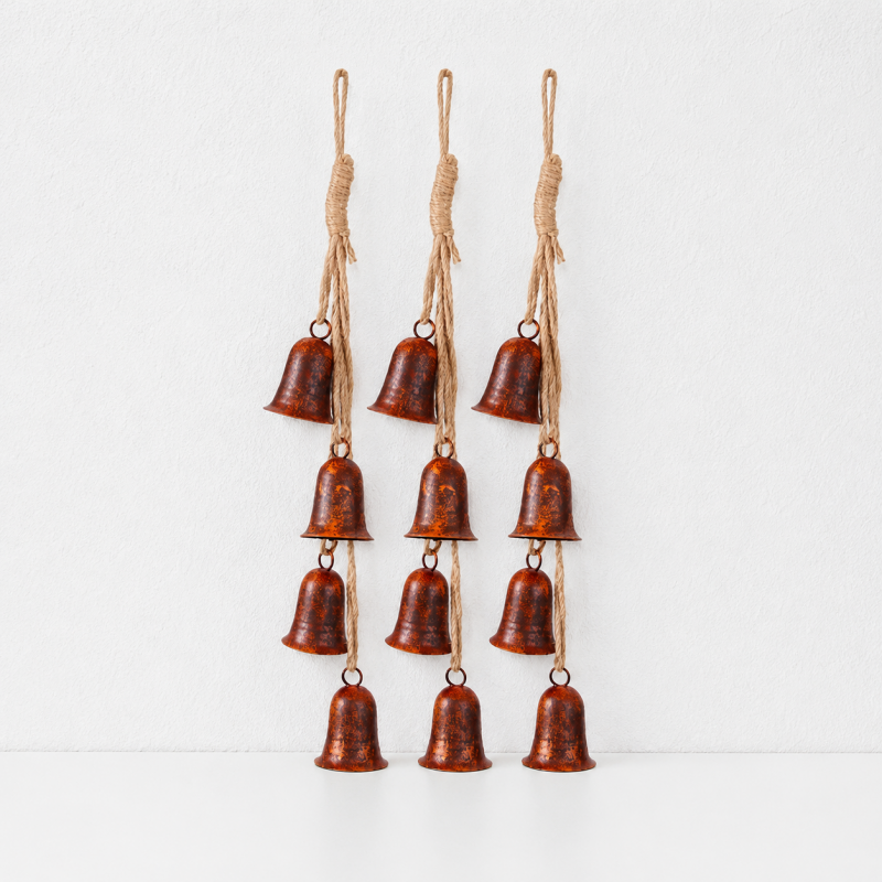 CouldNook Rustic Bell Cluster Ornament - Rope Strand and Metal Bells