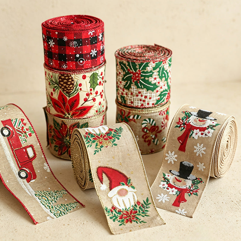 CouldNook Christmas Decorative Ribbon - Printed Woven Ribbon Seasonal Tree Display