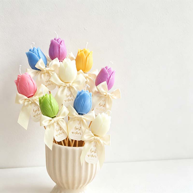 CouldNook Tulip Candle On Stem - Sculpted Petals And Ribbon Bow
