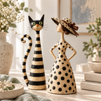 Cat or Lady Figurine - Stripes and Polka Dot Details