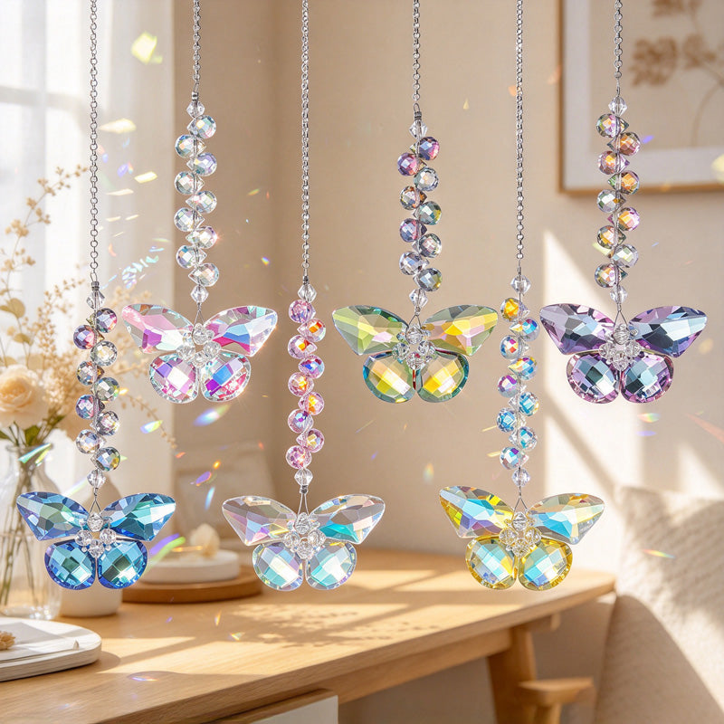CouldNook Faceted Butterfly Suncatcher - Spiral Beads And Suspended Wings