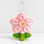 CouldNook Plush Flower Charm - Pink Petals and Embroidered Green Leaves
