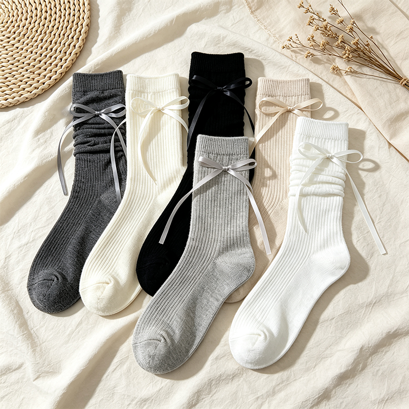 CouldNook Side Bow Slouch Socks - Soft Leg Accent