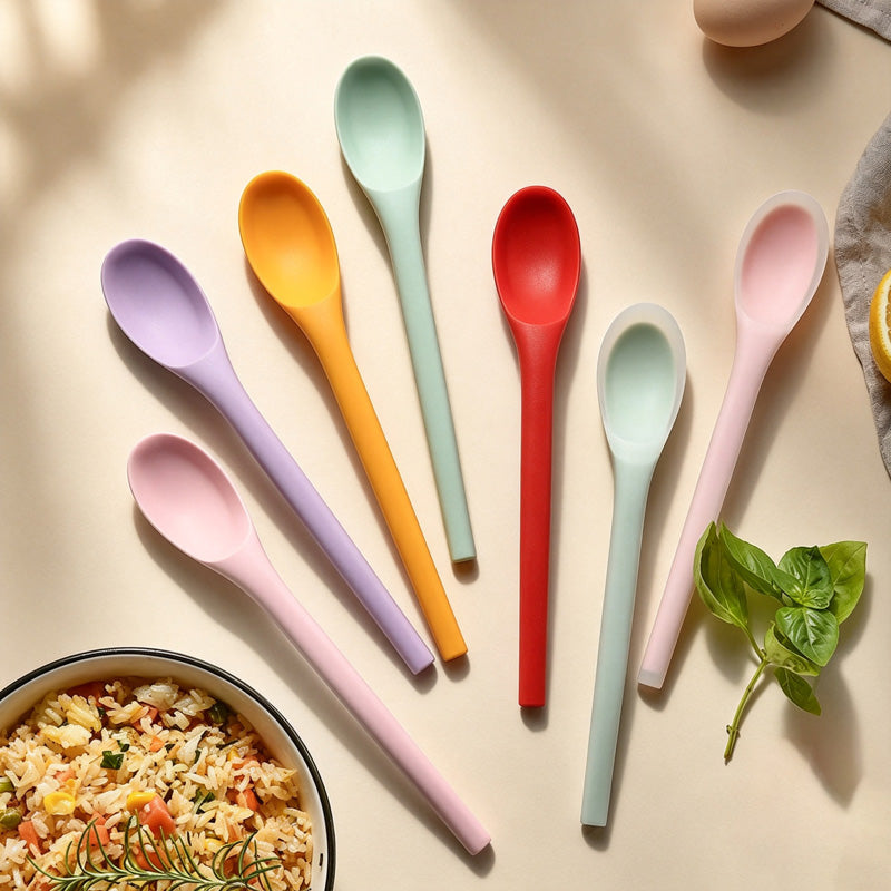 CouldNook Silicone Long Handle Spoon - One-Piece Colorful Design