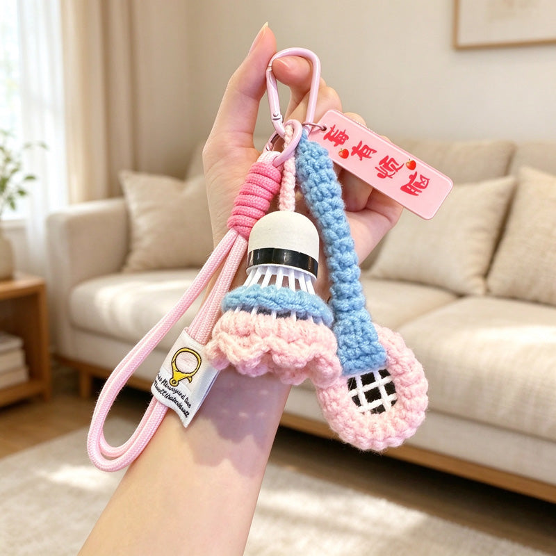 Badminton Racket and Shuttlecock Keychain with Cord Loop