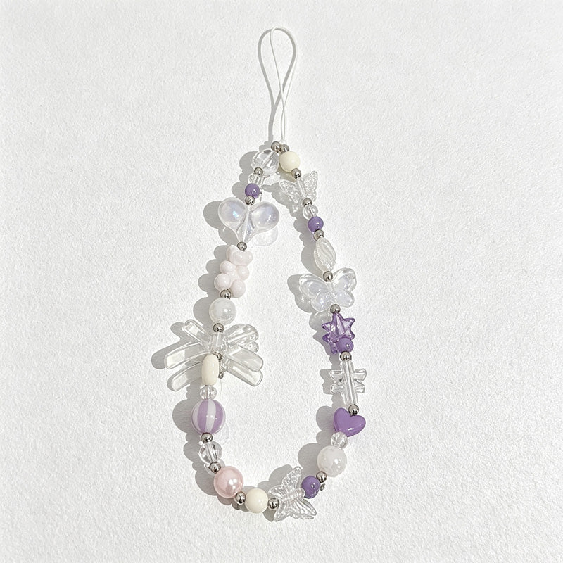 CloudNook Purple Bow Phone Lanyard‑Crystal Beaded Wrist Charm