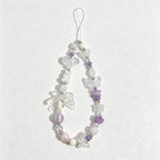 CloudNook Purple Bow Phone Lanyard‑Crystal Beaded Wrist Charm