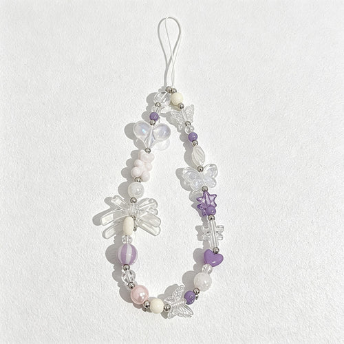 CloudNook Purple Bow Phone Lanyard‑Crystal Beaded Wrist Charm