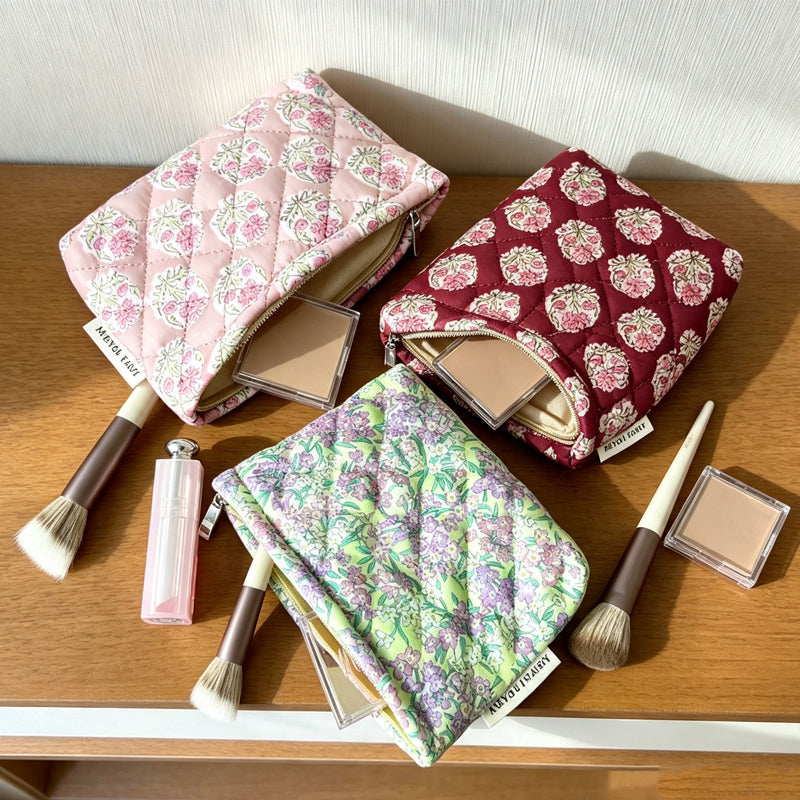 CouldNook Quilted Floral Pattern Cosmetic Bag - Vanity Storage Accent