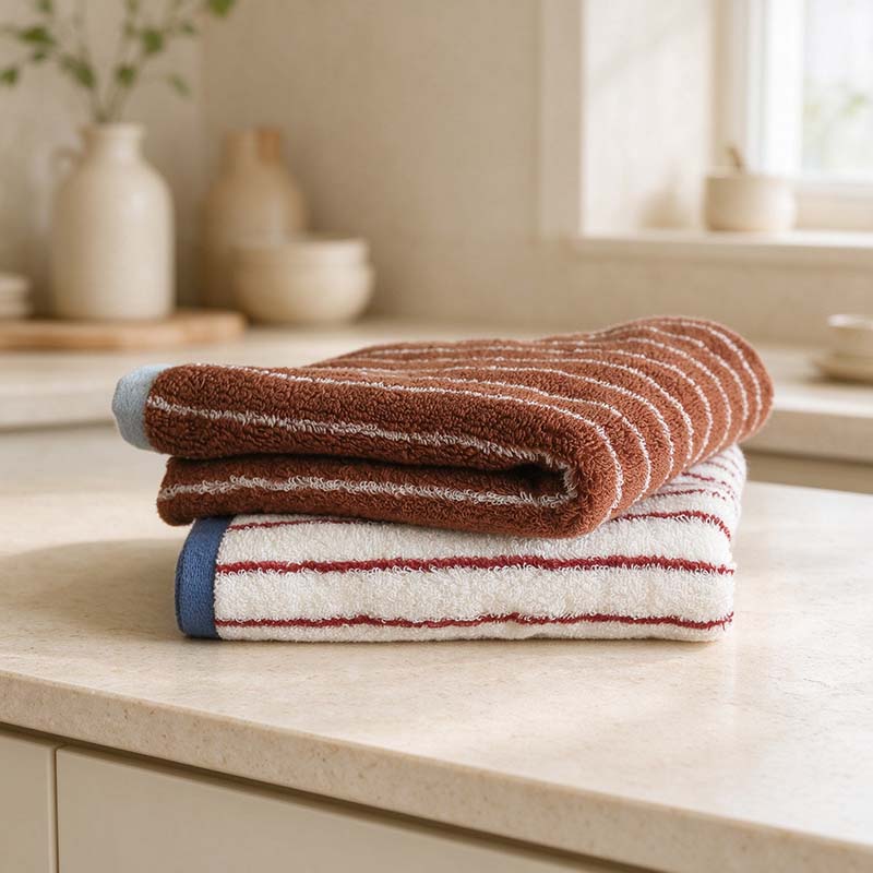 CouldNook Fine Stripe Cotton Towel - Contrasting End Borders And Label