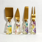 CouldNook Floral Cheese Serving Utensils - Clear Resin Handles and Shaped Heads