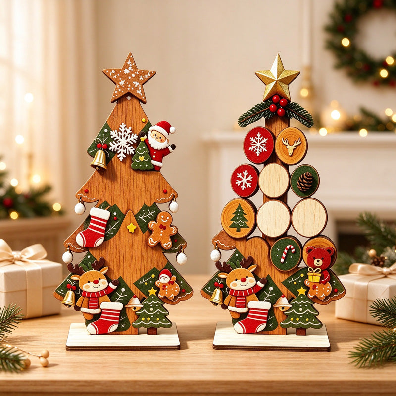 Wooden Christmas Tabletop Decorations with Printed Holiday Scenes