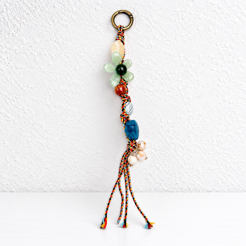 CouldNook Floral Beaded Charm - Twisted Cords and Loose Tassel Ends