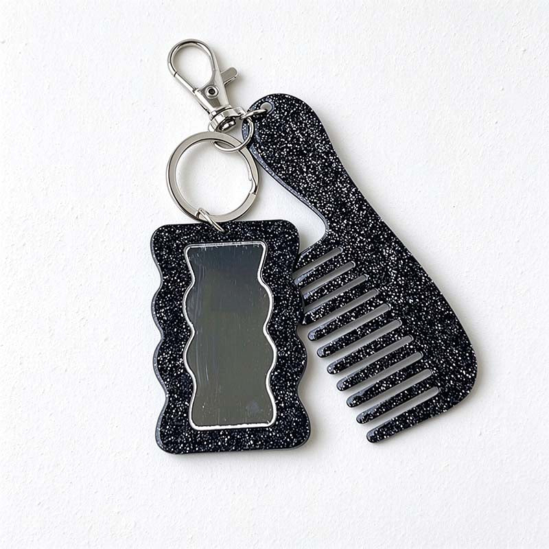 CouldNook Glitter Mirror Comb Keychain - Wavy Rectangle