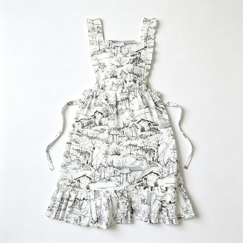 CouldNook Toile Ruffle Apron - Storybook Home Kitchen Silhouette