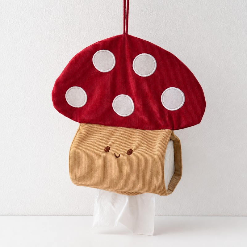 CouldNook Mushroom Corduroy Hanging Tissue Holder - Dispenser Opening