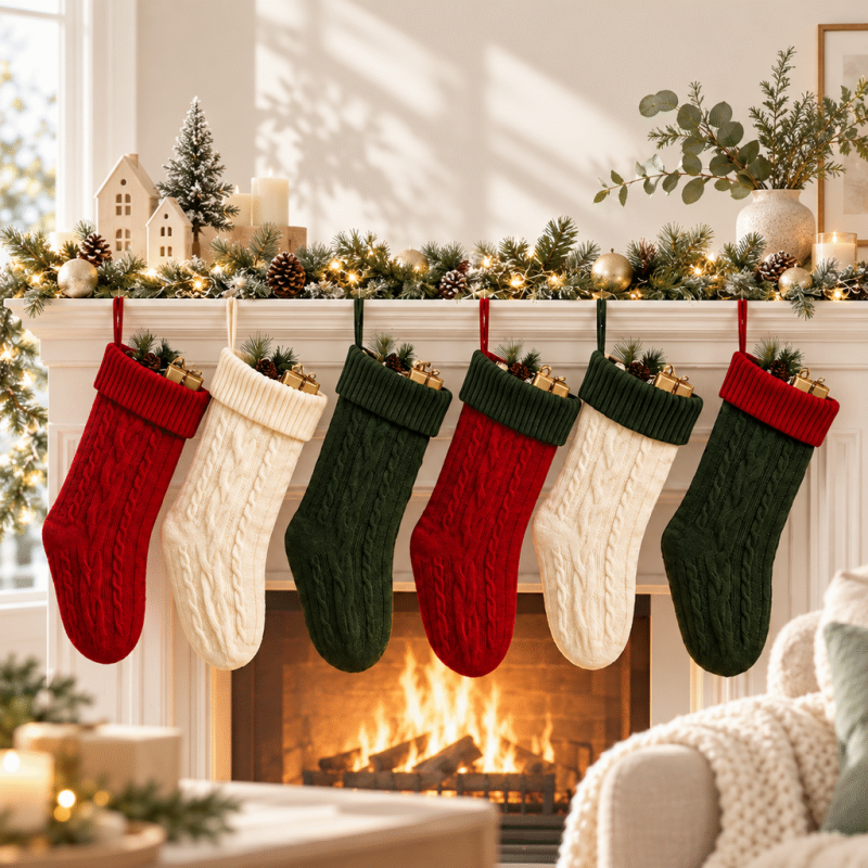 CouldNook Cable Knit Christmas Stocking - Ribbed Foldover Cuff