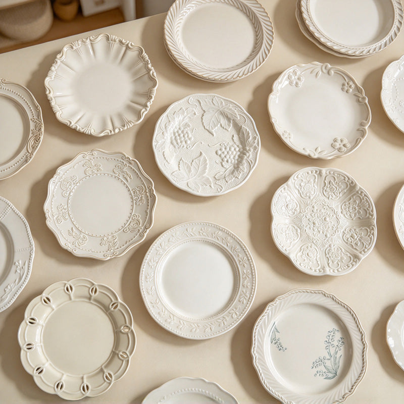 CouldNook Decorative Plate - Embossed Floral Rim Designs