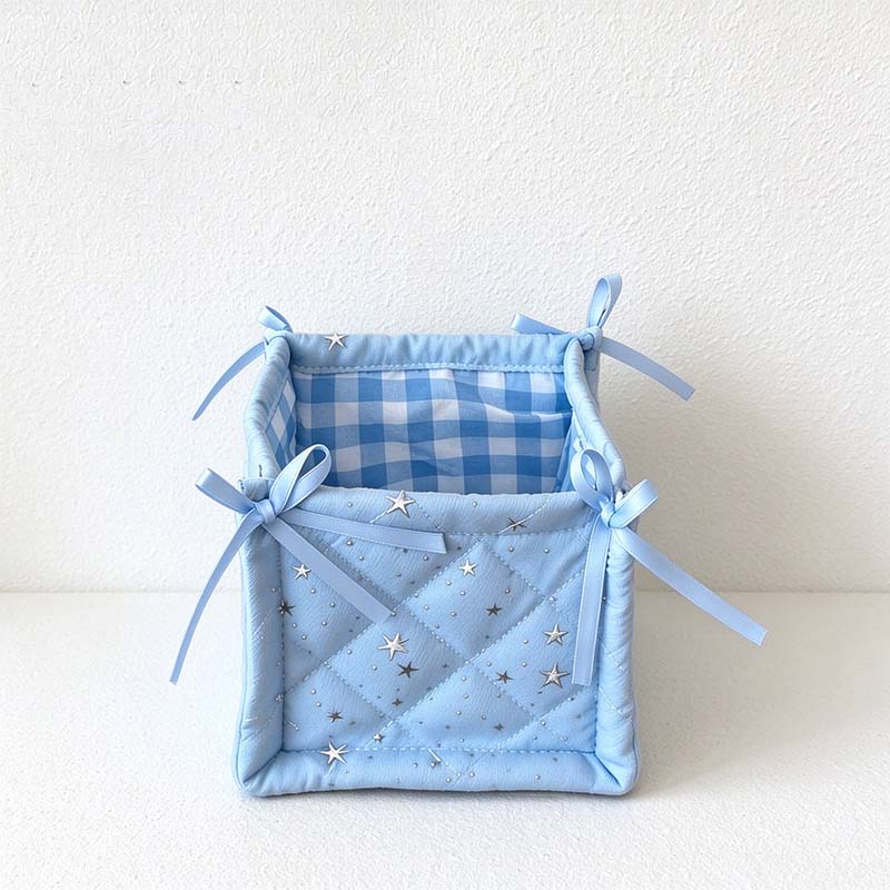CouldNook Quilted Storage Basket - Open Top And Decorative Corner Ties