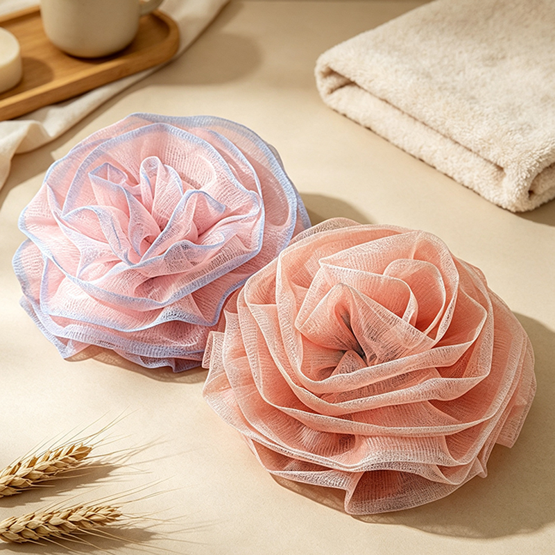 CloudNook Rose Mesh Bath Sponge‑Large Flower Shower Loofah